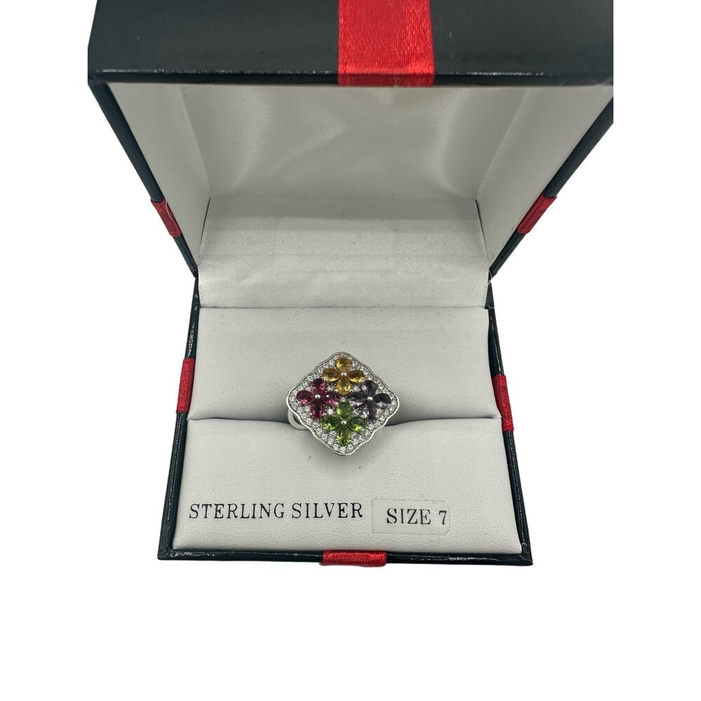 Synthetic Multi-Stone & Cubic Zirconia Cluster Ring in Sterling Silver Size‎ 7